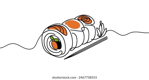 Sushi roll drawn one continuous line pattern