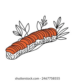 Sushi roll drawn one continuous line pattern