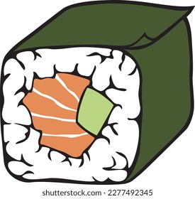 Sushi Roll with Fish Color. Vector Illustration.
