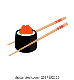 Sushi Roll with Fish Roe and Wooden Chopsticks for Asian Cuisine, Seafood Restaurants, Menus, and Culinary Promotions