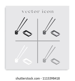 Sushi roll flat black and white vector icon. Chopsticks illustration.