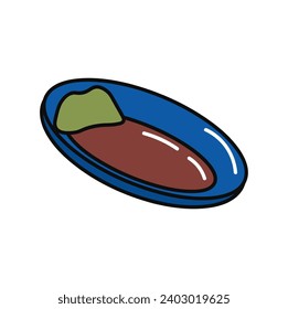 Sushi roll of food colorful set. This engaging illustration feature an intricate design paired with sushi sauce, creating a compelling contrast against the pure white setting. Vector illustration.