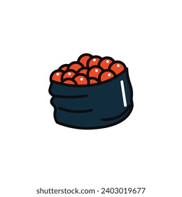 Sushi roll of food colorful set. A captivating seafood-themed illustration, thoughtfully designed to showcase the artistry of sushi rolls against a pristine white background. Vector illustration.