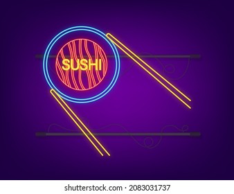 Sushi roll. Glowing japanese food. Restaurant, Japanese cuisine. Vector stock illustration.