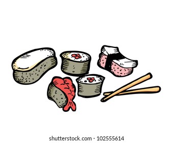 sushi roll hand drawn