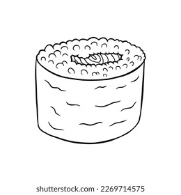 Sushi-Rolle, handgezeichnet einzeln auf weißem Hintergrund. Vektorgrafik.