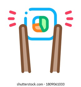 sushi roll holding sticks icon vector. sushi roll holding sticks sign. color symbol illustration