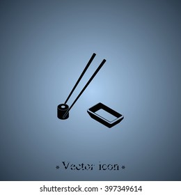 Sushi roll icon. Chopsticks illustration.