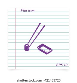 Sushi roll icon. Chopsticks illustration.