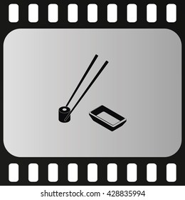 Sushi roll icon. Chopsticks illustration.
