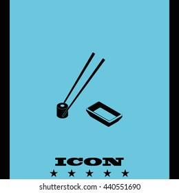 Sushi roll icon. Chopsticks illustration.