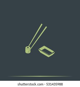Sushi roll icon. Chopsticks illustration.