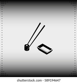 Sushi roll icon. Chopsticks illustration.