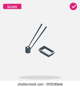Sushi roll icon. Chopsticks illustration.