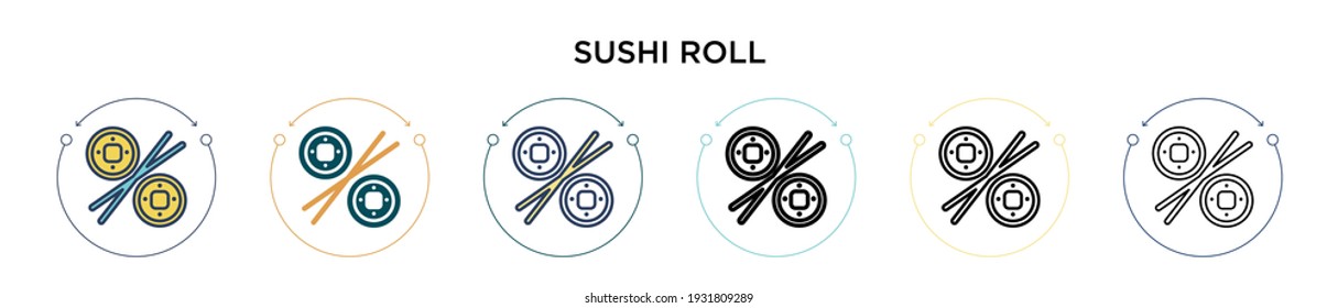 Sushi Roll Icon in gefüllt, dünne Linie, Umriss und Strich Stil. Vektorgrafik von zwei farbigen und schwarzen Sushi-Rollen-Vektorgrafiken-Designs kann für mobile, i-, web-gestützte