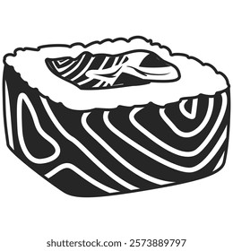 Sushi roll icon on transparent background. Asian food with fish, rice, seaweed. PNG