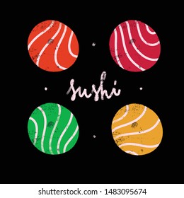 Sushi roll icon, sashimi maki and chopsticks - vector illustration