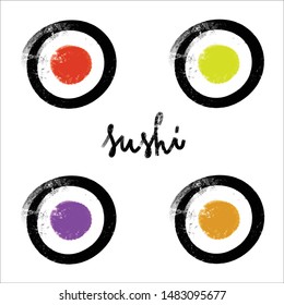 Sushi roll icon, sashimi maki and chopsticks - vector illustration