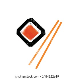 Sushi roll icon, sashimi maki and chopsticks - vector illustration