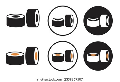 Sushi roll icon set. black japanese sushi with chopsticks line vector symbol. asian food sign.