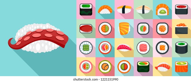 Sushi roll icon set. Flat set of sushi roll vector icons for web design