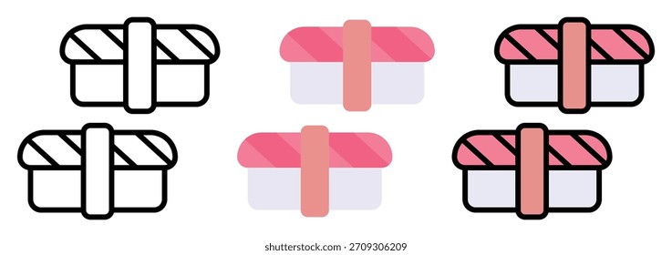 Sushi Roll Icon Set in Umriss, Farbe und flachem Stil