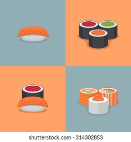 Sushi and roll illustration set.