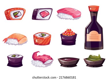 Sushi roll japan asian food concept composition set. Graphic design element illustration