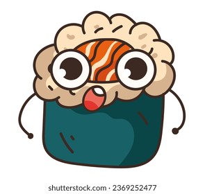 Sushi roll japan food salmon cute character concept. Vector flat graphic design illustration