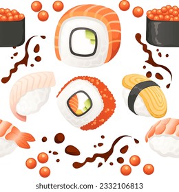 Sushi roll japan street fast food with seafood and rice salmon and cheese vector illustration on white background