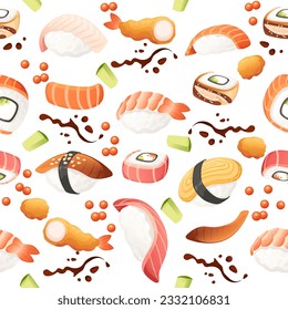 Sushi roll japan street fast food with seafood and rice salmon and cheese vector illustration on white background