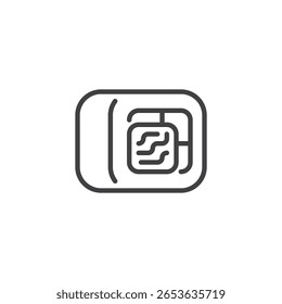 Ícone de linha de rolo de sushi em forma quadrada com detalhe de algas marinhas. Ícone de vetor de contorno botado. Símbolo de comida japonesa e logotipo do restaurante. Ótimo para projetos de cozinha asiática.