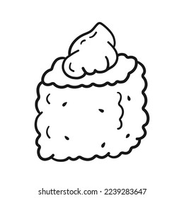 Rollo de sushi en forma de dibujo lineal. Comida asiática al estilo de los garabatos. Ilustración del vector aislada en fondo blanco