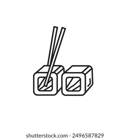  Sushi roll logo minimalis monoline template with chopsticks. icon Traditional Japanese cuisine  Asian Sushi
