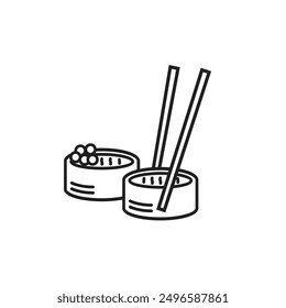 Sushi roll logo minimalis monoline template with chopsticks. icon Traditional Japanese cuisine  Asian Sushi