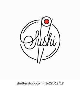 Sushi roll logo. Round linear logo of sushi chopstick on white background