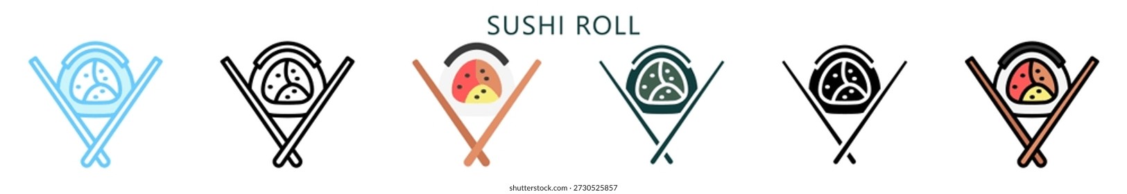 Sushi Roll Multi Style Icon. Mini-Illustration bezieht sich auf Essen, Gastronomie. Für moderne Konzeption, UI, UX Web- und App-Entwicklung.