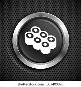 Sushi Roll on Black Round Button