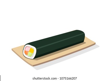 Sushi roll on wooden plate, isolated vector art