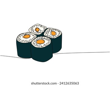 Sushi roll one line art. Continuous line drawing of sushi, japanese, food, roll, culture, tasty, restaurant, japan, asian, sea, menu