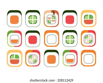 Sushi roll pattern. Flat vector illustration on white background