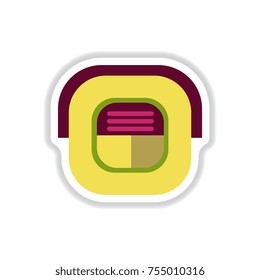 sushi roll piece, japanese food. Sushi roll with rice, vector icon sticker
