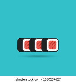 Sushi roll. Sushi piece vector web icon isolated on blue background, EPS 10, top view