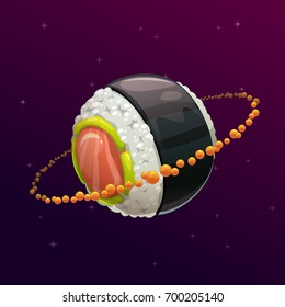 Sushi Roll Planet. Fantasy Space Illustration. Food Galaxy Concept Art.