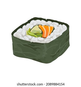 Sushi roll with salmon, avocado and nori. Hand drawn food icon vector illustration.