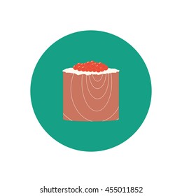 Sushi roll with salmon and caviar. Japanese cuisine. Vector illustration