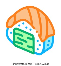 Sushi-Rolle mit Lachs-Symbol-Vektorgrafik. Sushi-Roll mit Lachsschild. Illustration von Farbzeichen
