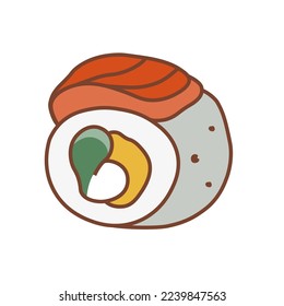 Sushi roll with salmon and mango. Suitable for restaurant banners, logos, and fast food advertisements. Japanese food. Asian food.