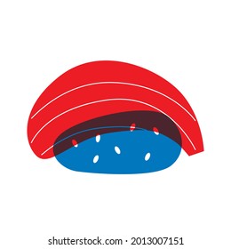 Sushi roll, salmon, rice, abstract illustration. Sushi rolls vector. Japanese cuisine. Japanese sushi logo.Abstract flat stickers, emblems and labels for asian cuisine. Cartoon sushi set.