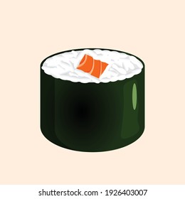 Sushi roll with salmon, rice and nori. Vector illustration of traditional Japanese food for stickers, web, site, menu, store, restaurant, icons. Uramaki.
